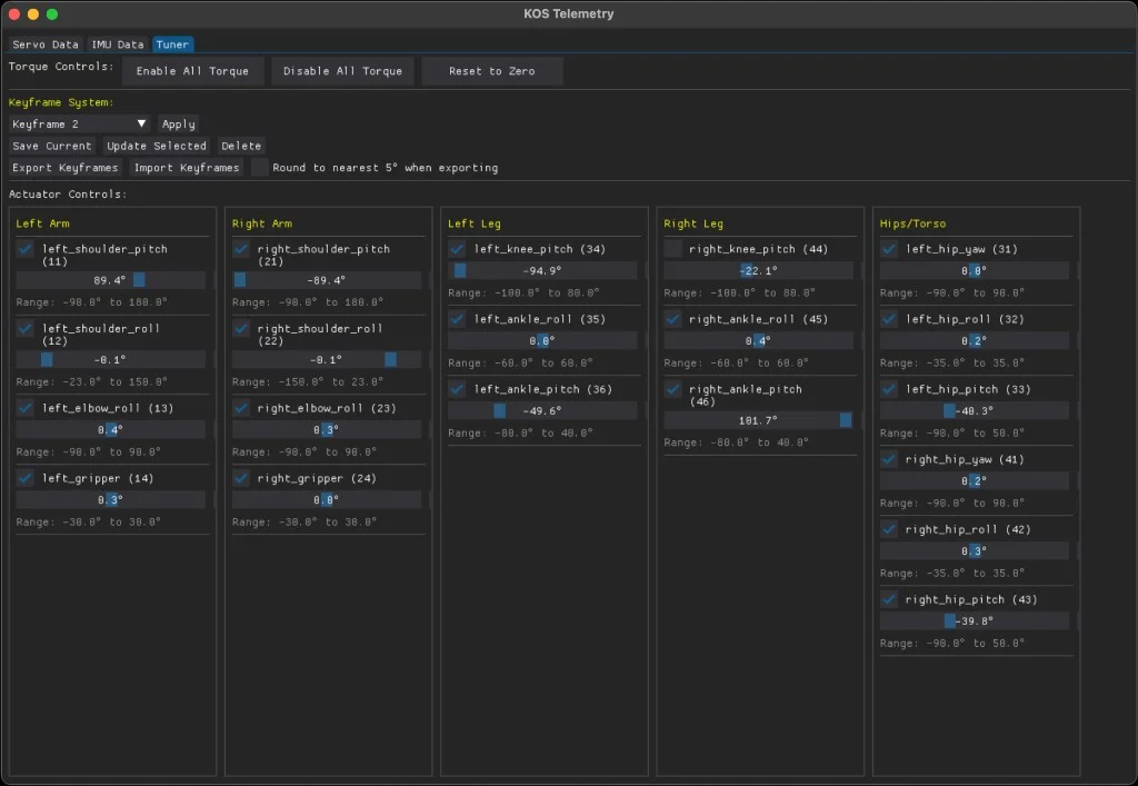 KOS Tuner - keyframe system for actuator control